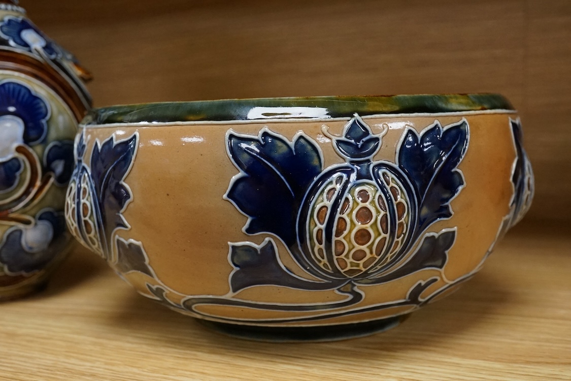 Mark V. Marshall, a Doulton Lambeth bowl, together with a Frank Butler jug, lacking handle, largest 25cm high